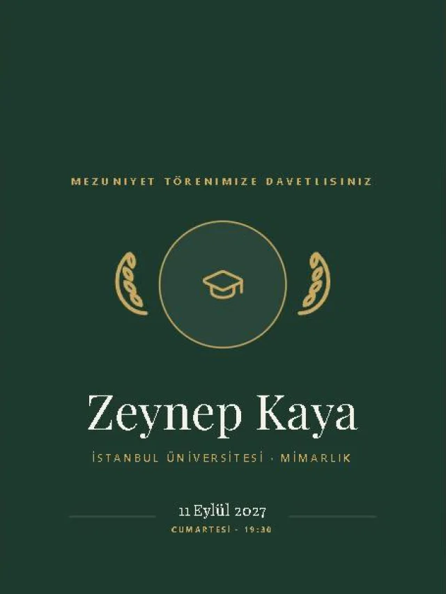 Defne dijital davetiye teması — Mezuniyet davetiyesi tasarımı